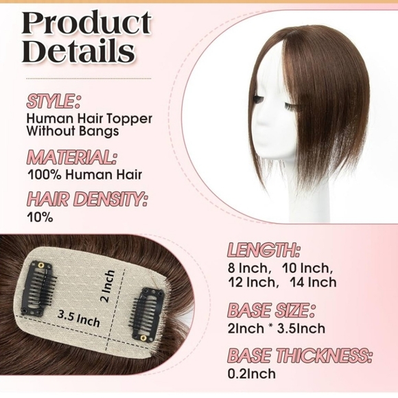 New Human Hair Topper 10" Dark Brown - Picture 4 of 15